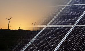 Solar panels illustrating renewable energy sources and sustainability