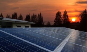 Solar panels absorbing the last bit of light before the sun sets