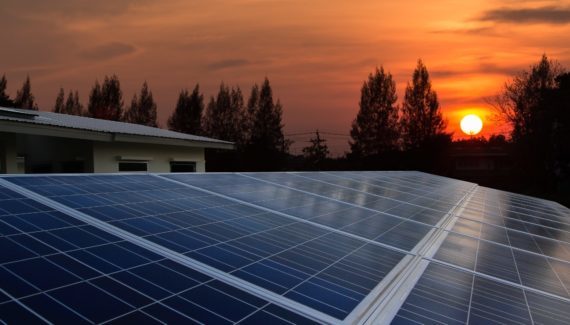 Solar panels absorbing the last bit of light before the sun sets