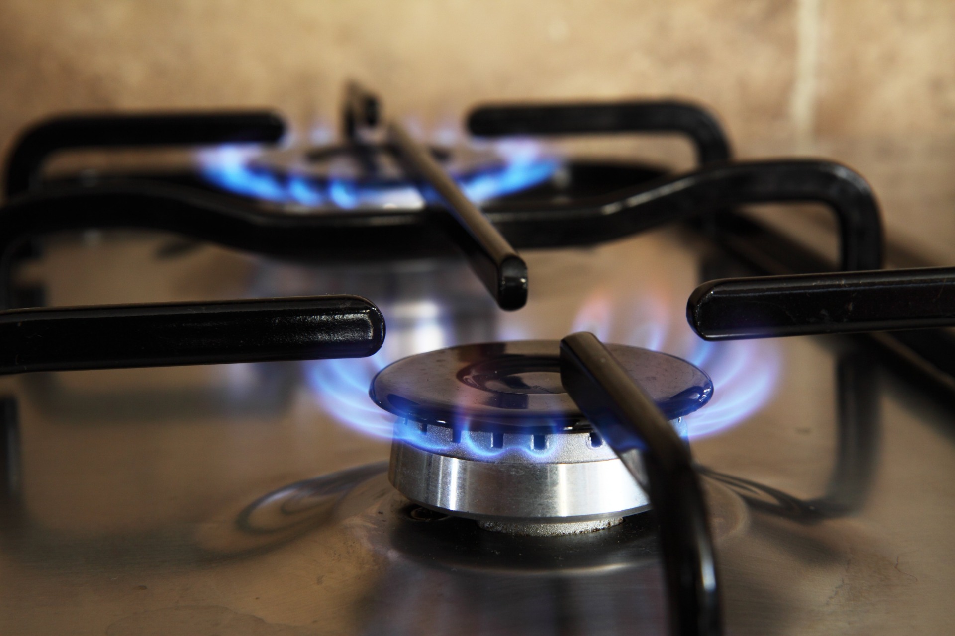 Natural gas burns on a stop top